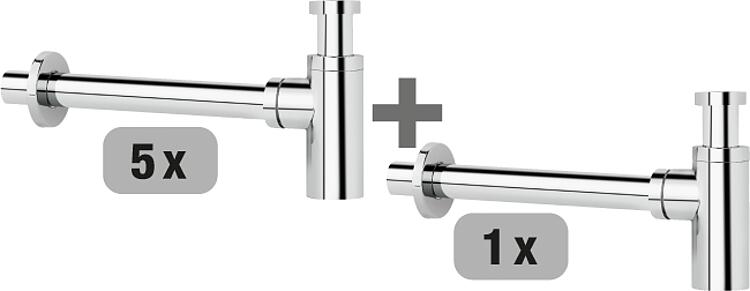 Aktions-Set: 5x Design-Geruchsverschluss Messing verchromt DN 32 (1 1/4") x 32 mm + 1x Gratis Aktions-Set: 5x Design-Geruchsverschluss Messing verchromt DN 32 (1 1/4") x 32 mm + 1x Gratis