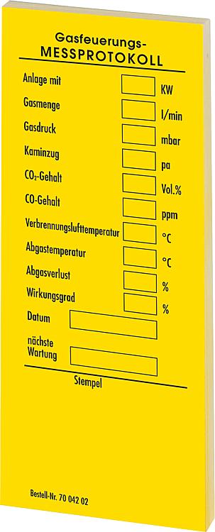 Messprotokoll selbstklebende Kessel- aufkleber, für Gas, gelb 1 Block   50 Stck.