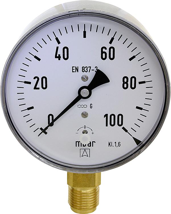 Kaspelfedermanometer KP 100.7 0-600 mbar, DN15 (1/2"),   100mm