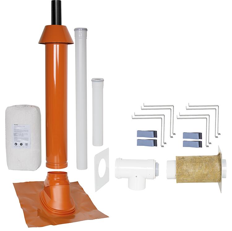 Grundpaket Porifix, Schrägdach 5° - 25°, DN 80/125 rot, 1,0m Grundpaket Porifix, Schrägdach 5° - 25°, DN 80/125 rot, 1,0m