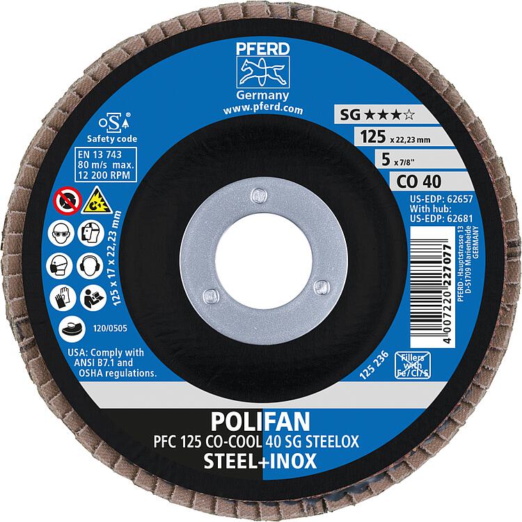 Lamellenschleifteller Pferd Ø 125 x 22,23, K40 für Stahl/Edelstahl