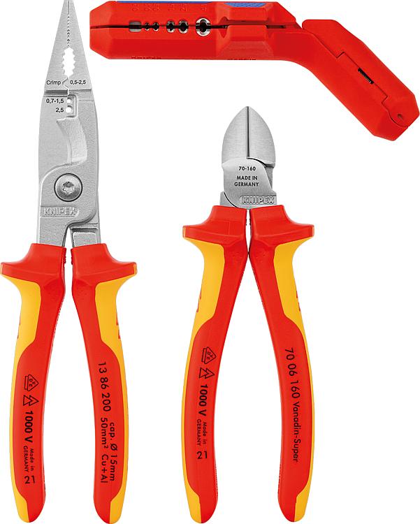 Zangen-Set KNIPEX 3-teilig best. aus Seitenschneider, Installationszange und Abmantler Zangen-Set KNIPEX 3-teilig best. aus Seitenschneider, Installationszange und Abmantler