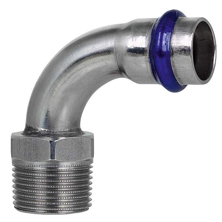 Edelstahl Übergangsbogen 90° mit AG 15mm x 1/2" (DN15) V-Kontur Edelstahl Übergangsbogen 90° mit AG 15mm x 1/2" (DN15) V-Kontur