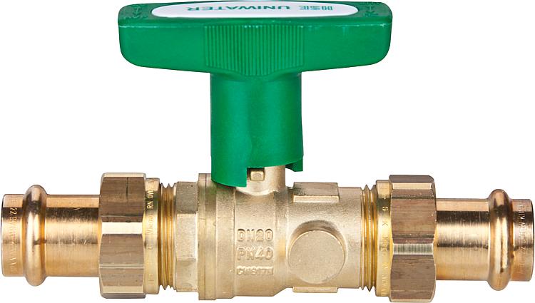 System-Kugelhahn UNIWATER, 2 x Viega-Profipress-Verschraubungen, ISO T-Griff grü System-Kugelhahn UNIWATER, 2 x Viega-Profipress-Verschraubungen, ISO T-Griff grü