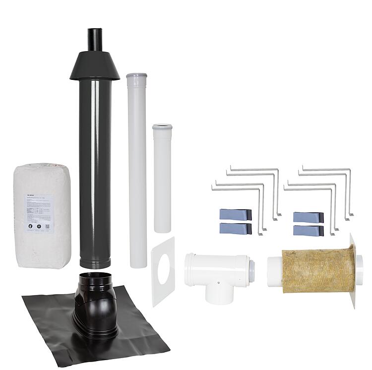 Grundpaket Porifix, Schrägdach 5° - 25°, DN 80/125 schwarz, 1,0m Grundpaket Porifix, Schrägdach 5° - 25°, DN 80/125 schwarz, 1,0m