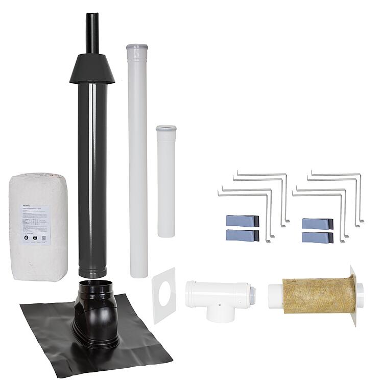 Grundpaket Porifix, Schrägdach 35° - 55°, DN 60/100 schwarz, 1,0m Grundpaket Porifix, Schrägdach 35° - 55°, DN 60/100 schwarz, 1,0m