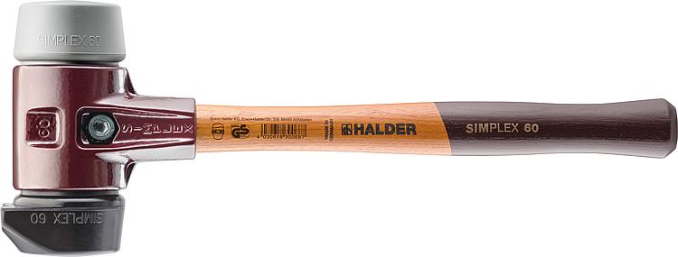 SIMPLEX-Schonhammer Halder mit TE-Gehäuse und Holzstiel, Gummikomposition mit Standfuß/TPE-mid,  Ø 60 mm SIMPLEX-Schonhammer Halder mit TE-Gehäuse und Holzstiel, Gummikomposition mit Standfuß/TPE-mid,  Ø 60 mm