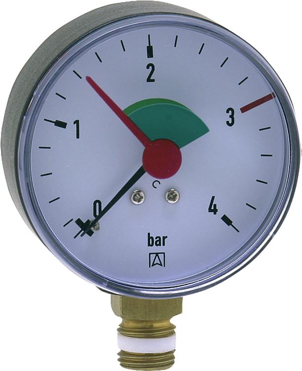 Heizungsmanometer radial 63 mm durch, 1/4" mit selbstdicht. Teflonring Heizungsmanometer radial 63 mm durch, 1/4" mit selbstdicht. Teflonring
