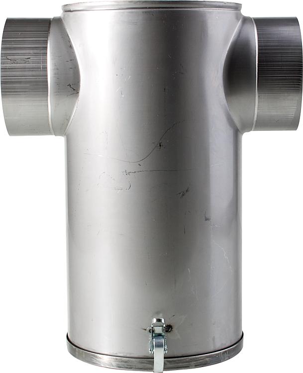 Schalldämpfer Edelstahl T-Form mit abnehmbarer Bodenplatte 150 mm Anschlussstutz Schalldämpfer Edelstahl T-Form mit abnehmbarer Bodenplatte 150 mm Anschlussstutz