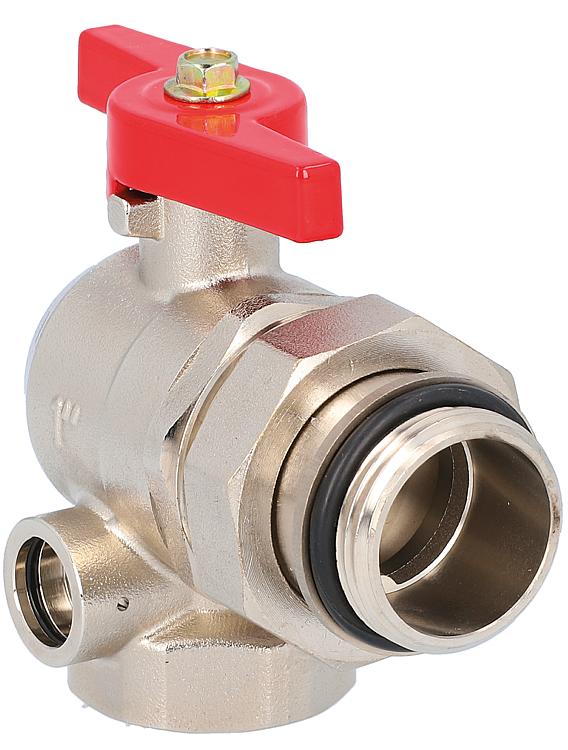 Kugelhahn Eck, Flügegriff rot, DN25 (1") IGxDN25 (1") AG mit Aufnahme für Thermometer Kugelhahn Eck, Flügegriff rot, DN25 (1") IGxDN25 (1") AG mit Aufnahme für Thermometer