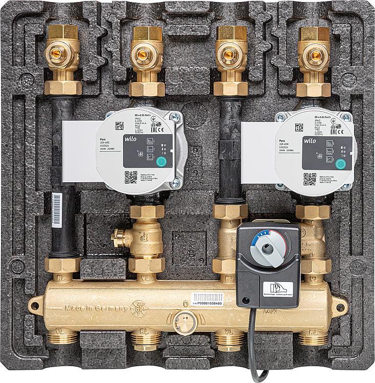 Modulverteilergruppe Thermax DN20(3/4"), 2x gemischt, Motor SR2,2x Wilo Para SC1 Modulverteilergruppe Thermax DN20(3/4"), 2x gemischt, Motor SR2,2x Wilo Para SC1