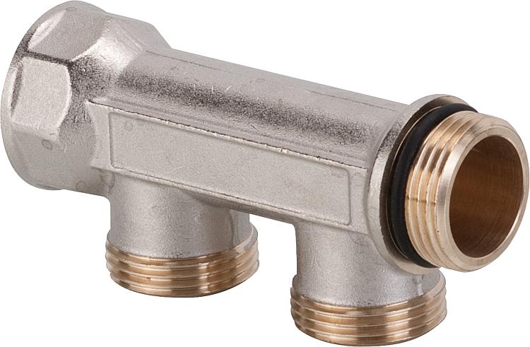 Verteiler 2-Fach DN 20 (3/4") x Eurokonus, Messing vernickelt Verteiler 2-Fach DN 20 (3/4") x Eurokonus, Messing vernickelt