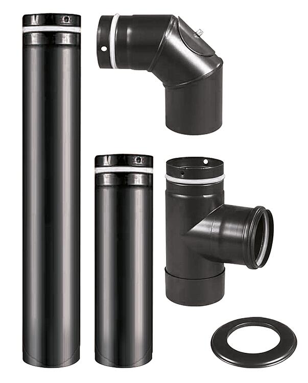 Pellet-Abgasrohrset für Pelletsöfen Oranier/Justus, Ø 80 mm, Schwarz emailliert Pellet-Abgasrohrset für Pelletsöfen Oranier/Justus, Ø 80 mm, Schwarz emailliert