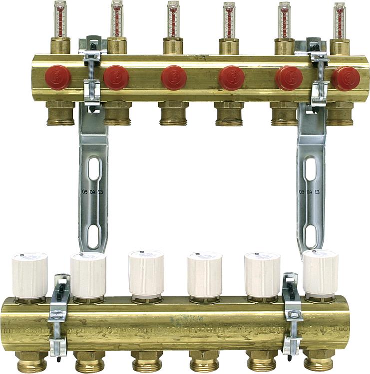 Heizkreisverteiler Messing 1" Durchflussmesser 0,5 - 5 l/min für 10 Gruppen, 3/4 Heizkreisverteiler Messing 1" Durchflussmesser 0,5 - 5 l/min für 10 Gruppen, 3/4