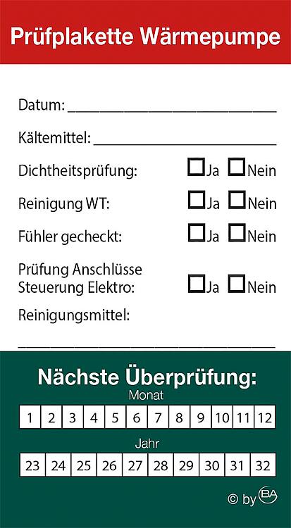 Prüfplakette Wärmepumpe, VPE= 12 Stück