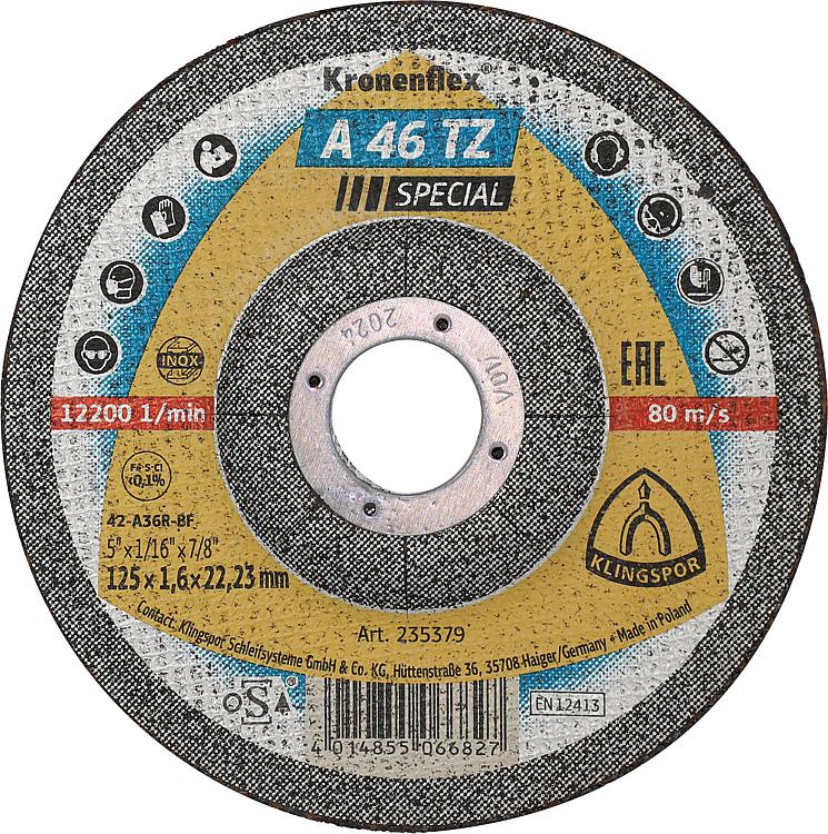 Trennscheibe KLINGSPOR A 46 TZ SPECIAL gekröpft 125 x 1,6 x 22,23 mm Trennscheibe KLINGSPOR A 46 TZ SPECIAL gekröpft 125 x 1,6 x 22,23 mm