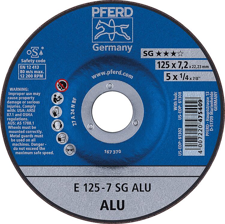 Schruppscheibe PFERD Ø 125 x 7,2 x 22,23mm für Alu Schruppscheibe PFERD Ø 125 x 7,2 x 22,23mm für Alu