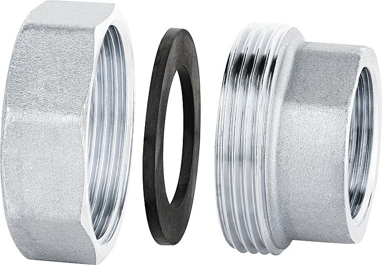 Verschraubungsset 1" Messing vernickeltÜberwurfmutter 11/2" Dichtung und Einlegt Verschraubungsset 1" Messing vernickeltÜberwurfmutter 11/2" Dichtung und Einlegt