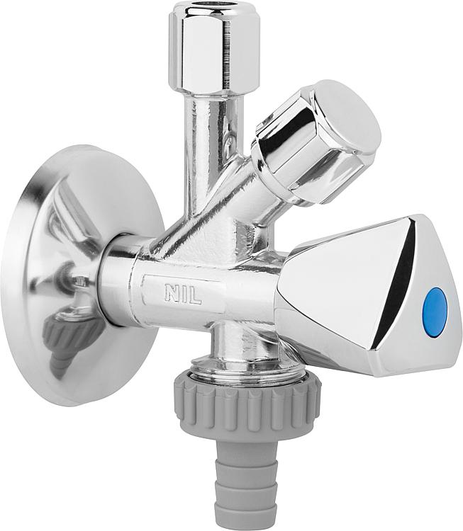 Kombi-Eckventil Nil, 1/2"x3/4"x3/8",mitRückfluss- verhinderer, verchromt Kombi-Eckventil Nil, 1/2"x3/4"x3/8",mitRückfluss- verhinderer, verchromt