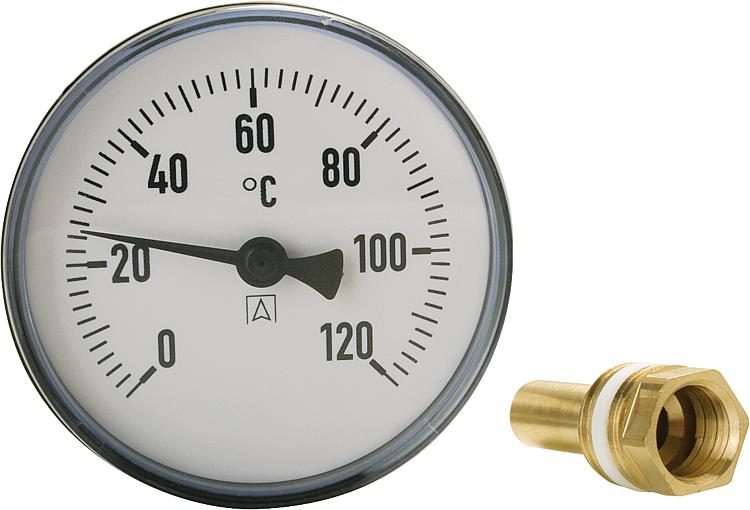 Bimetall-Zeigerthermometer 0-120 C d =100mm mit Fühler 100 mm Bimetall-Zeigerthermometer 0-120 C d =100mm mit Fühler 100 mm