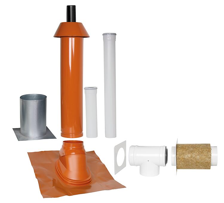 Grundpaket Unifix 165, Schrägdach, 25° - 45°, DN 80/125 rot,1,0m Grundpaket Unifix 165, Schrägdach, 25° - 45°, DN 80/125 rot,1,0m