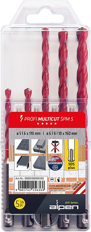 Mehrzweckbohrerset ALPEN® Profi Multicut, 5-teilig mit verk. SDS - Plus Schaft, in Kunststoffkassette