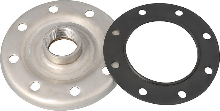 Flanschplatte mit Dichtung Edelstahl 180 mm Muffe DN 40 (1 1/2 ) Flanschplatte mit Dichtung Edelstahl 180 mm Muffe DN 40 (1 1/2 )
