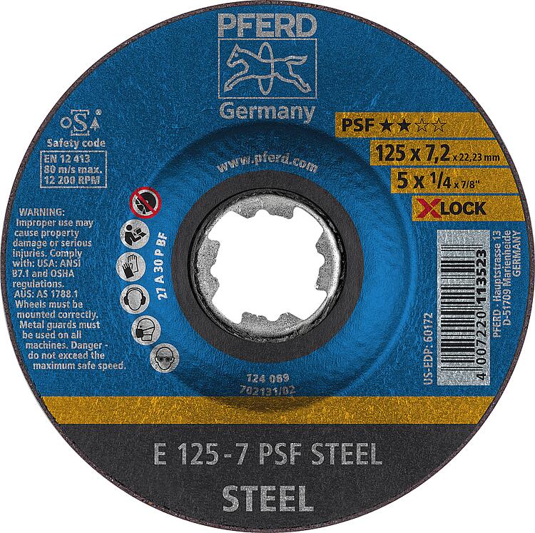 Schruppscheibe PFERD Ø 125 x 7,2mm X-Lock, gerade für Stahl Schruppscheibe PFERD Ø 125 x 7,2mm X-Lock, gerade für Stahl