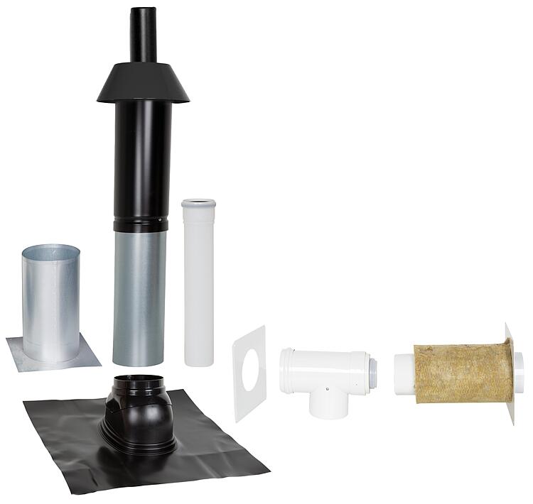 Grundpaket Unifix 165, Schrägdach, 35 - 55°, DN 80/125 schwarz,0,4m Grundpaket Unifix 165, Schrägdach, 35 - 55°, DN 80/125 schwarz,0,4m