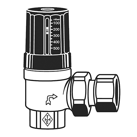 Überströmventil UESV 25 DN 25, mit Verschraubung in Eckform Überströmventil UESV 25 DN 25, mit Verschraubung in Eckform