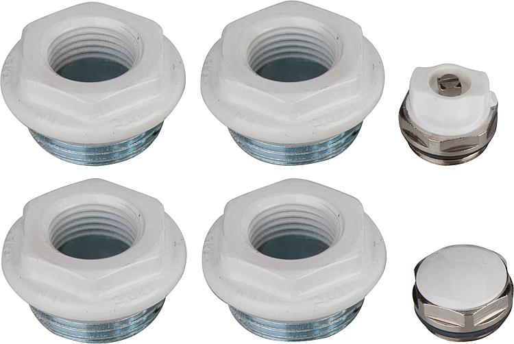 Anschluss-Stopfen-Set A80 zu Seven+Simun Super,G1"x1/2", RAL 9010