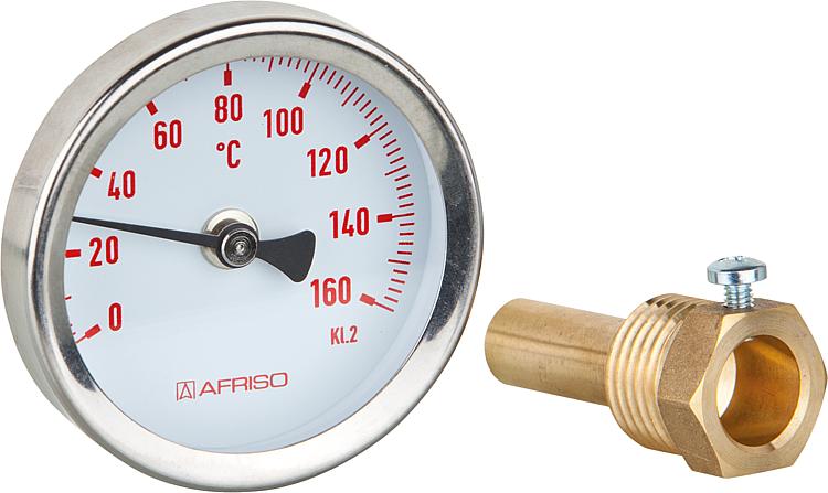 Bimetall-Thermometer Solar BiTh 63 0/160 C 45 mm 1/2" AX Kl. 2 rot Bimetall-Thermometer Solar BiTh 63 0/160 C 45 mm 1/2" AX Kl. 2 rot