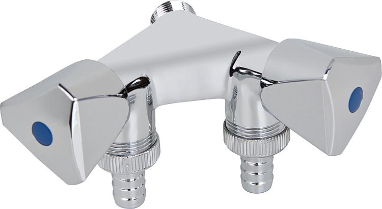 Doppel Waschmaschinenhahn verchromt, 2 Zapfstellen, DN20 AG DN15 AGx DN20 AG m.R Doppel Waschmaschinenhahn verchromt, 2 Zapfstellen, DN20 AG DN15 AGx DN20 AG m.R