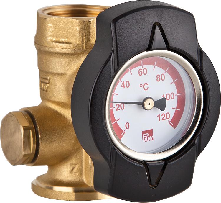 Thermometerkugelhahn TKS mit Zeigerthermometer rot 1  Flansch 1  IG