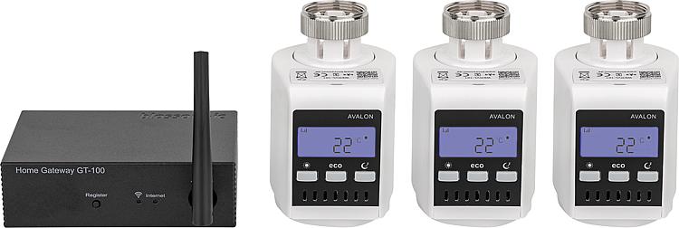 Funk-Heizkörperthermostat-Set, 3x Thermostat Avalon, 1x Gateway GT-100