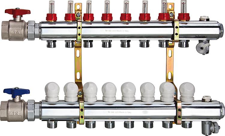 Fußbodenheizungsverteiler aus Messing 11/4" x 10 Heizkreise Fußbodenheizungsverteiler aus Messing 11/4" x 10 Heizkreise