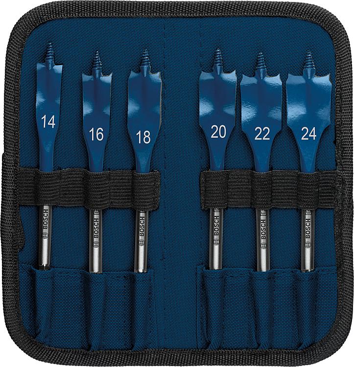 Flachfräsbohrer BOSCH 6-teilig Expert SELFCUT Ø 14/16/18/20/22/24mm, Länge 152 mm mit 1/4" Sechskantaufnahme