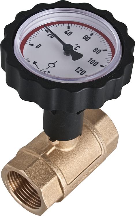 Solarkugelhahn 1 IG mit Schwerkraftbremse Thermometergriff blau Solarkugelhahn 1 IG mit Schwerkraftbremse Thermometergriff blau