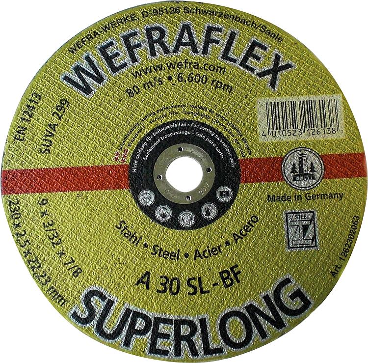 Trennscheibe Super-Long gerade für Stahl 230 x 2,5 x 22 mm Trennscheibe Super-Long gerade für Stahl 230 x 2,5 x 22 mm