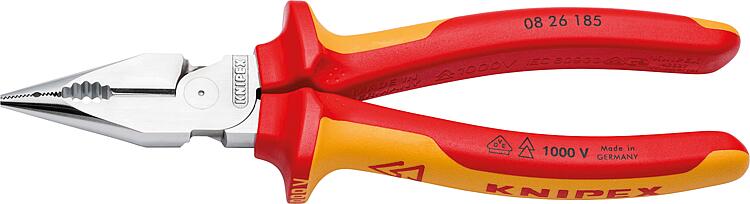 Spitzkombizange KNIPEX VDE isoliert, Länge: 185 mm, verchromt Spitzkombizange KNIPEX VDE isoliert, Länge: 185 mm, verchromt