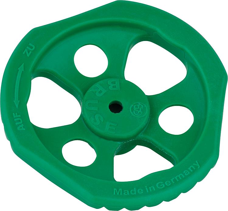 Handrad D=55mm, SW6 zu DN15 (1/2")-DN (3/4") Oberteile Farbe: grün Handrad D=55mm, SW6 zu DN15 (1/2")-DN (3/4") Oberteile Farbe: grün