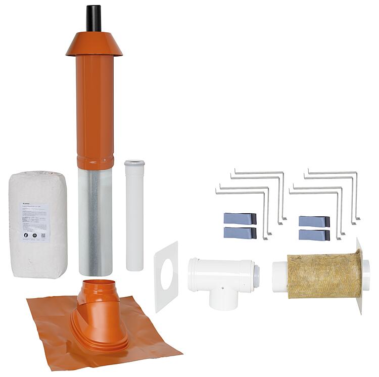 Grundpaket Porifix, Schrägdach 5° - 25°, DN 80/125 rot, 0,4m Grundpaket Porifix, Schrägdach 5° - 25°, DN 80/125 rot, 0,4m