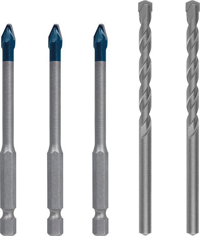 Fliesenbohrer-Set BOSCH 5-teilig HardCeramic Ø 3x6 mm Fliesenbohrer und 2x 6 mm Betonbohrer
mit 1/4" Sechskantaufnahme