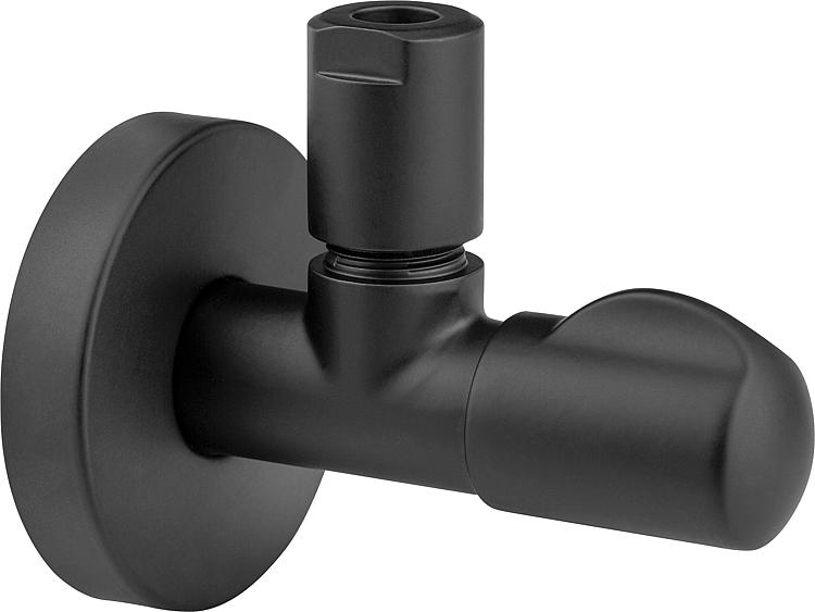 Design-Eckventil DN15 (1/2") Farbe: schwarz matt mit ELB 10mm Design-Eckventil DN15 (1/2") Farbe: schwarz matt mit ELB 10mm