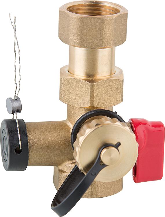 Messing-Kappenventil DN20(3/4") mit Plombiervorrichtung und KFE-Hahn Messing-Kappenventil DN20(3/4") mit Plombiervorrichtung und KFE-Hahn