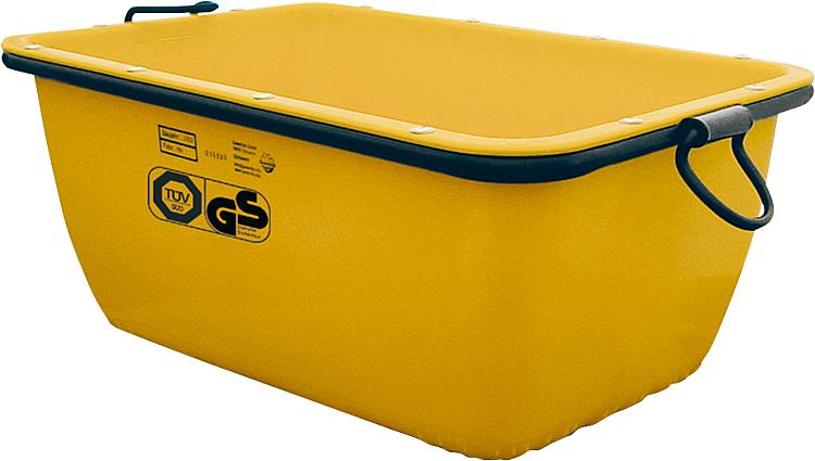 Mörtelkasten 200 Liter gelb kranbar,TÜV,Kranösen,um- laufende Stahlrohrrahmen