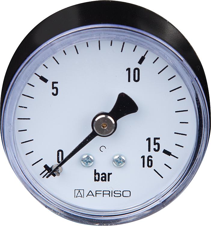 RF-Manometer 50 axial 0-16 bar, Anschluss 1/4" axial (hinten) RF-Manometer 50 axial 0-16 bar, Anschluss 1/4" axial (hinten)