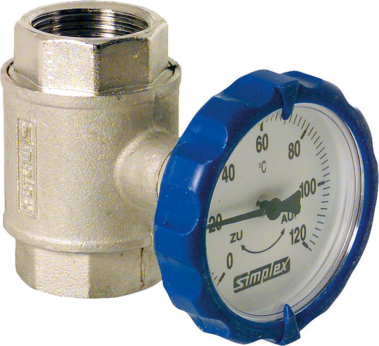 Kugelhahn Muffenausführung Typ M integrierter Thermometer 63 mm rund 1" in Bla Kugelhahn Muffenausführung Typ M integrierter Thermometer 63 mm rund 1" in Bla