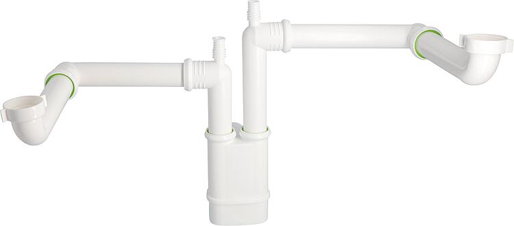 Doppelspülen Raumsparsiphon DN40(1 1/2") x Ø40mm, mit Steckanschlüssen