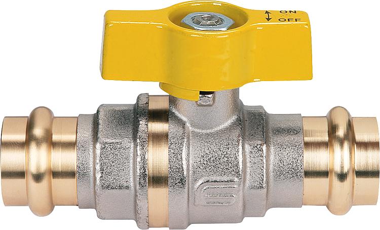 Gas-Kugelhahn mit Pressanschluss mit Flügelgriff 15 x 15 Gas-Kugelhahn mit Pressanschluss mit Flügelgriff 15 x 15